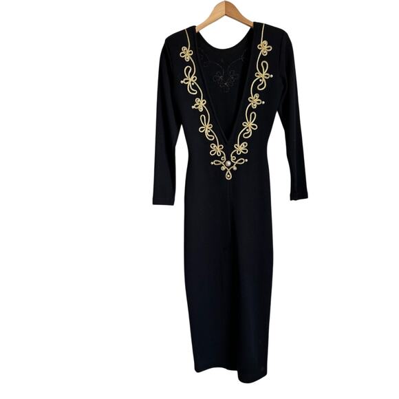 VTG VINTAGE FUSION Black knit Jeweled Wool Sweater Dress MEDIUM - Picture 3 of 9